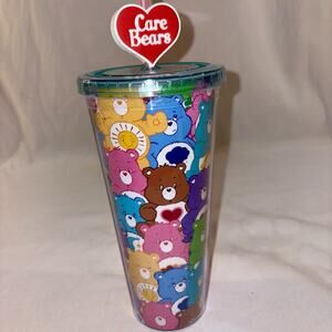 Care Bears 24Oz Plastic Cold Cup Tumbler With Lid And Straw Multi Bear NEW